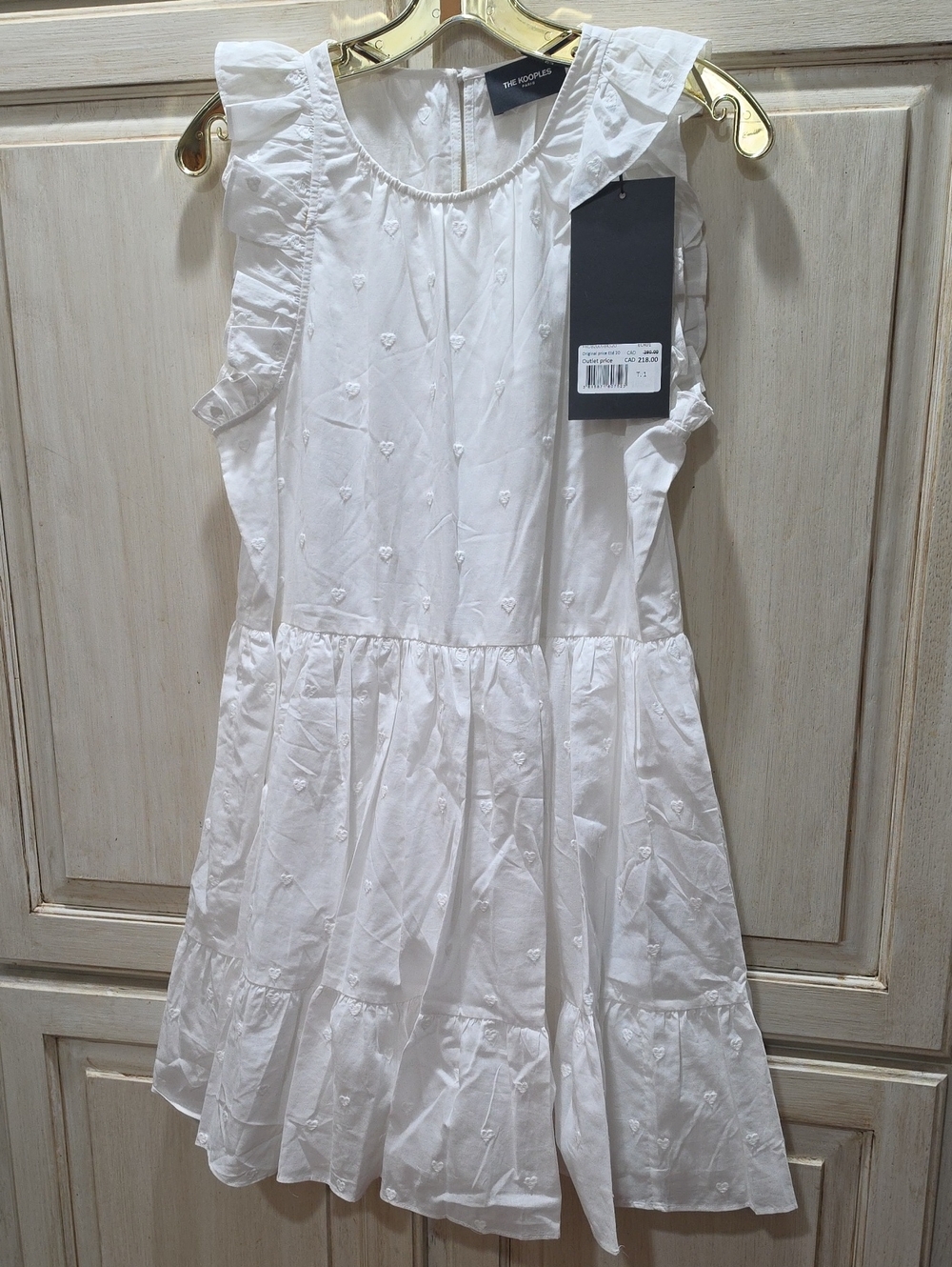 The Kooples White Ruffle-Sleeve Embroidered Mini Dress